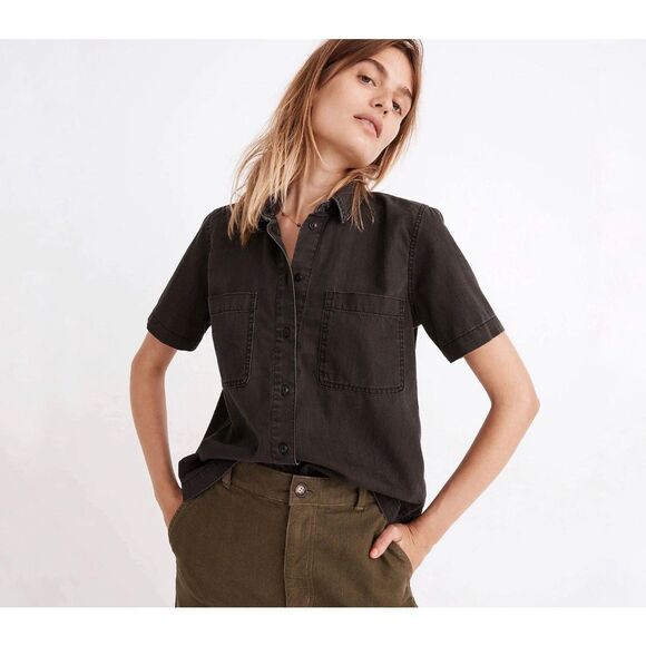 MADEWELL Women’s Lunar Wash Short Sleeve Button Front Utility Shirt Top Medium - Picture 1 of 7